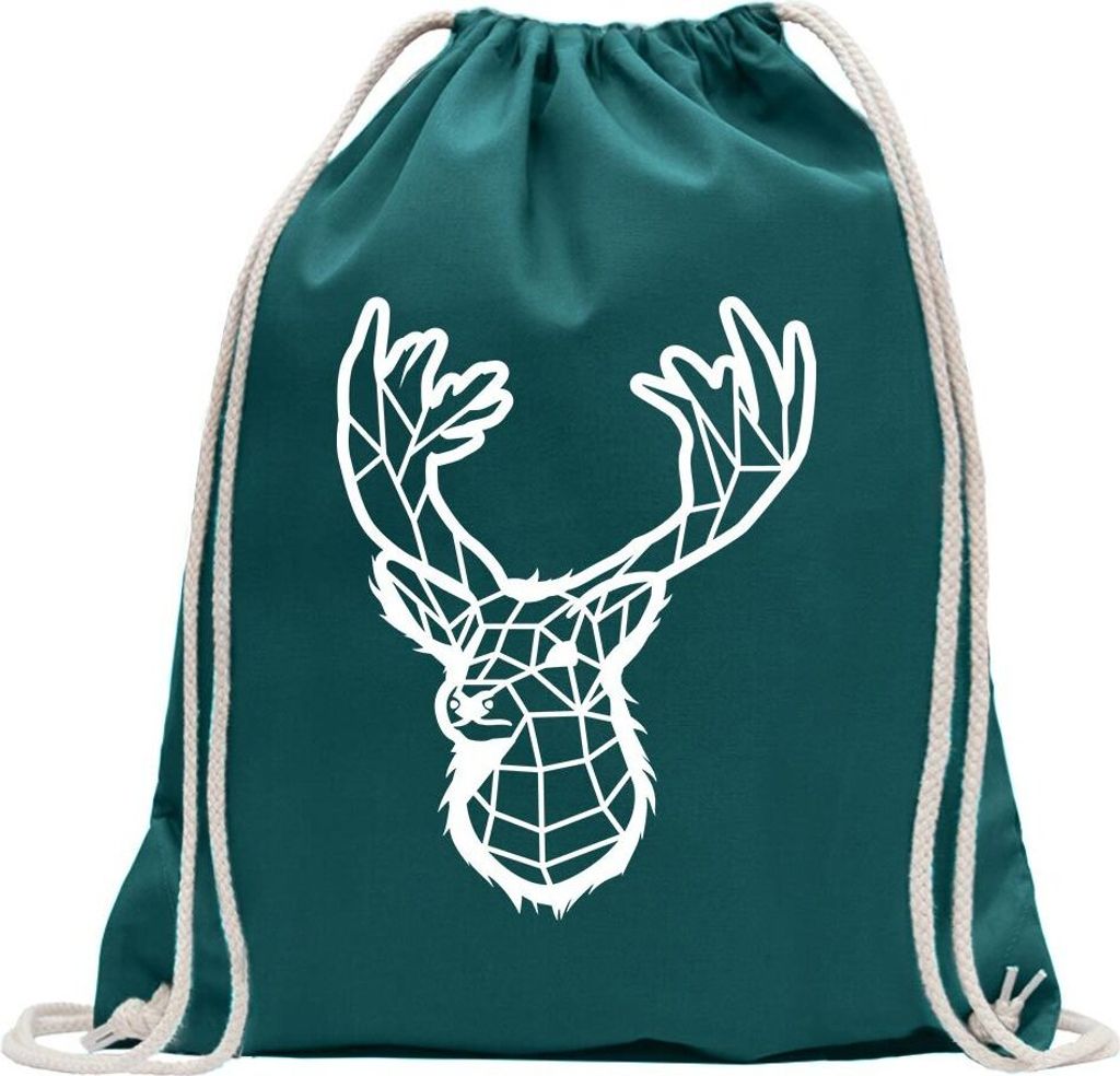 Kiwistar - Turnbeutel - petrol - Polygon Hirsch Reh Figur Tier Art - Fun Rucksack Sport Beutel Gymsack Baumwolle mit Ziehgurt