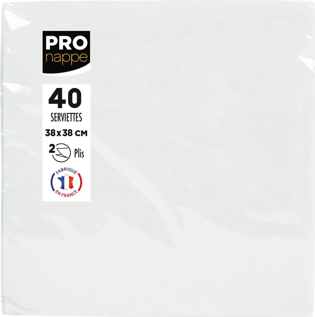 Serviettes pour Traiteur et Restauration 38x38 cm 2 Plis Blanc Pronappe