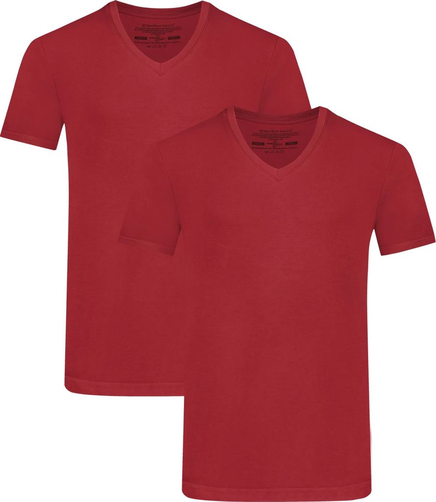 Bamboo Basics T-Shirt V-Neck Vance - Bordeaux Red - 2-Pack, Farbe:Bordeaux Red, Größe:L