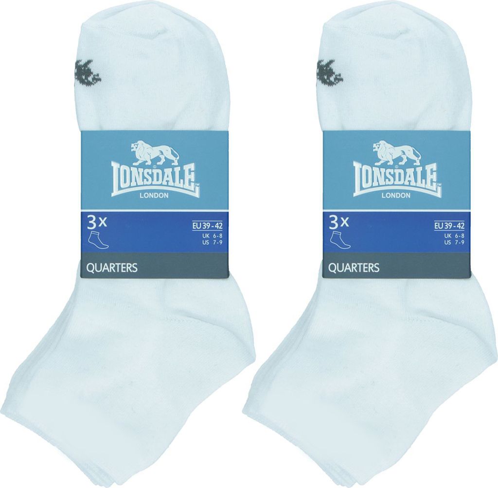 Lonsdale 6 Paar Quarter Socken Knöchelhöhe Baumwolle Weiß43-46