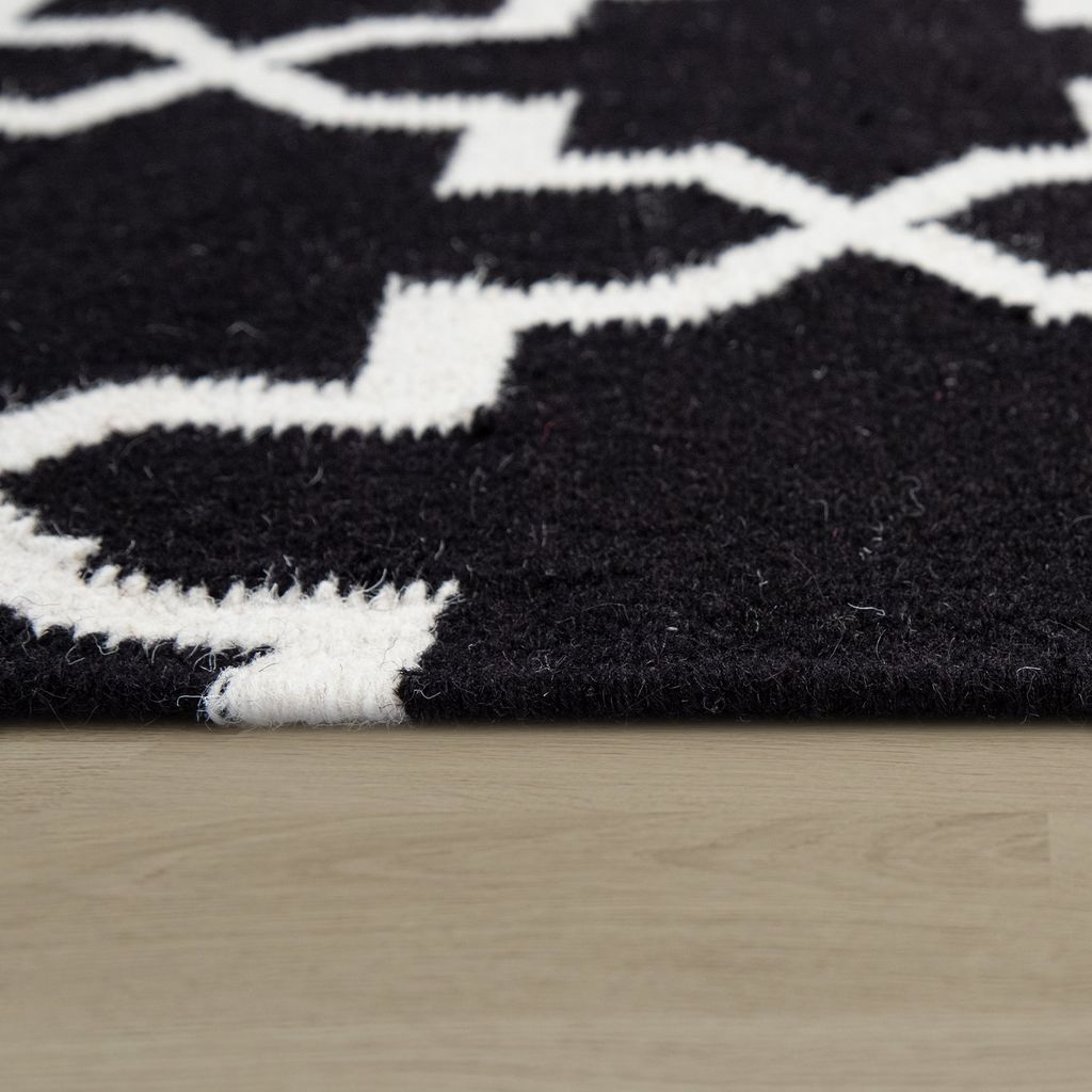TT Home Wohnzimmer Teppich Orient Design Handgewebt Mit Fransen Mit Wolle Schwarz Größe 160x230 cm