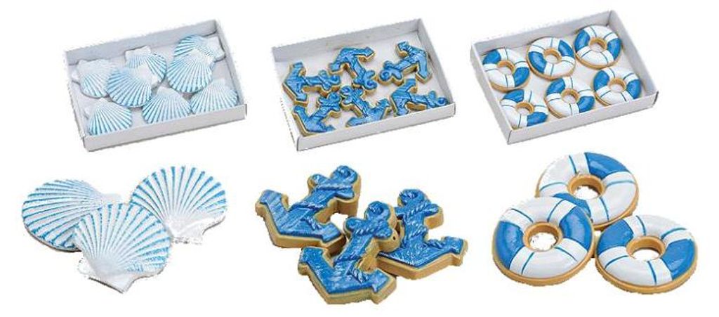 Tischdekoration MARITIM-Set 20-teilig aus Muschel, Rettungsring und Anker mit einem kleinen Klebefilz auf der Rückseite