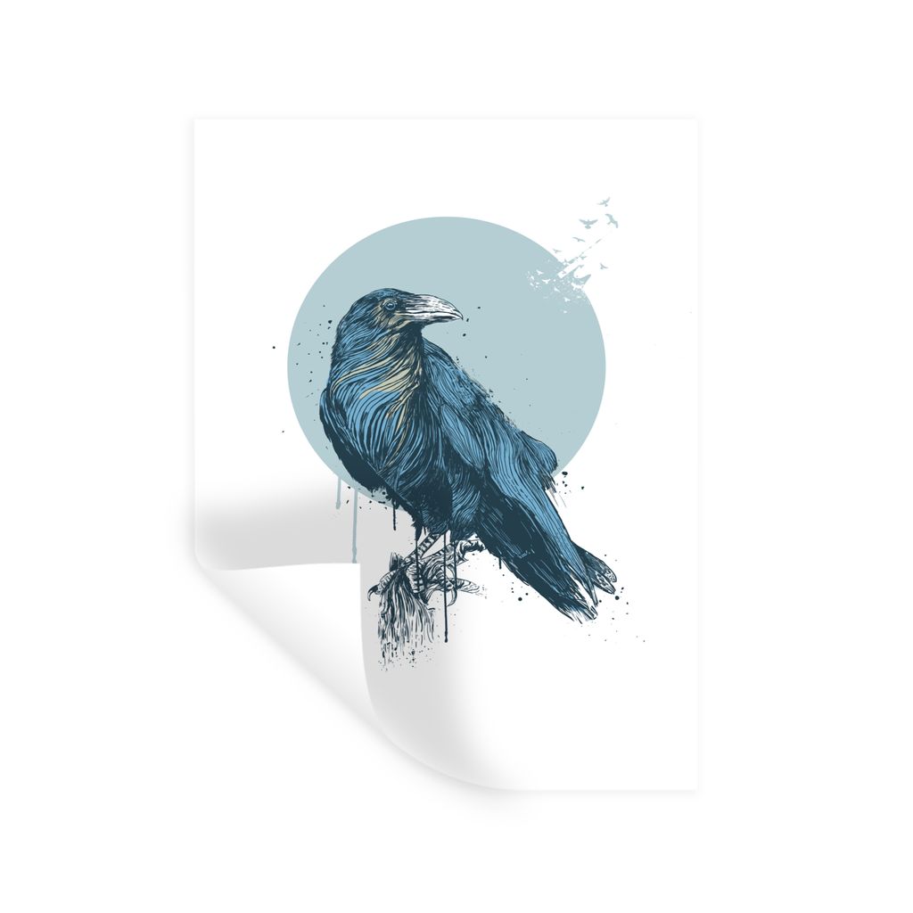 MuchoWow Wandtattoo Wandsticker Wandaufkleber Krähe - Blau - Mond - Vögel 30x40 cm Selbstklebend und Repositionierbar - Sticker - Dekorfolie