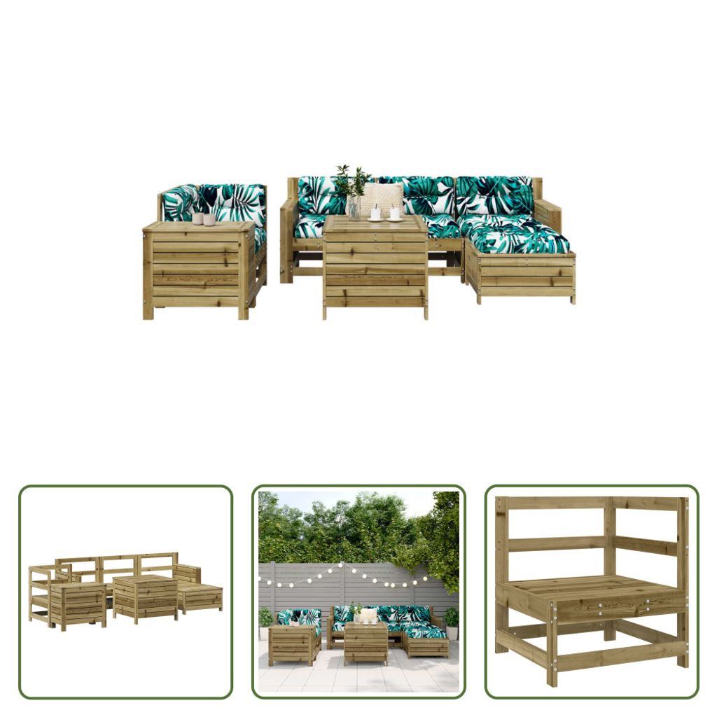 The Living Store 7-tlg. Garten-Sofagarnitur Kiefernholz Imprägniert