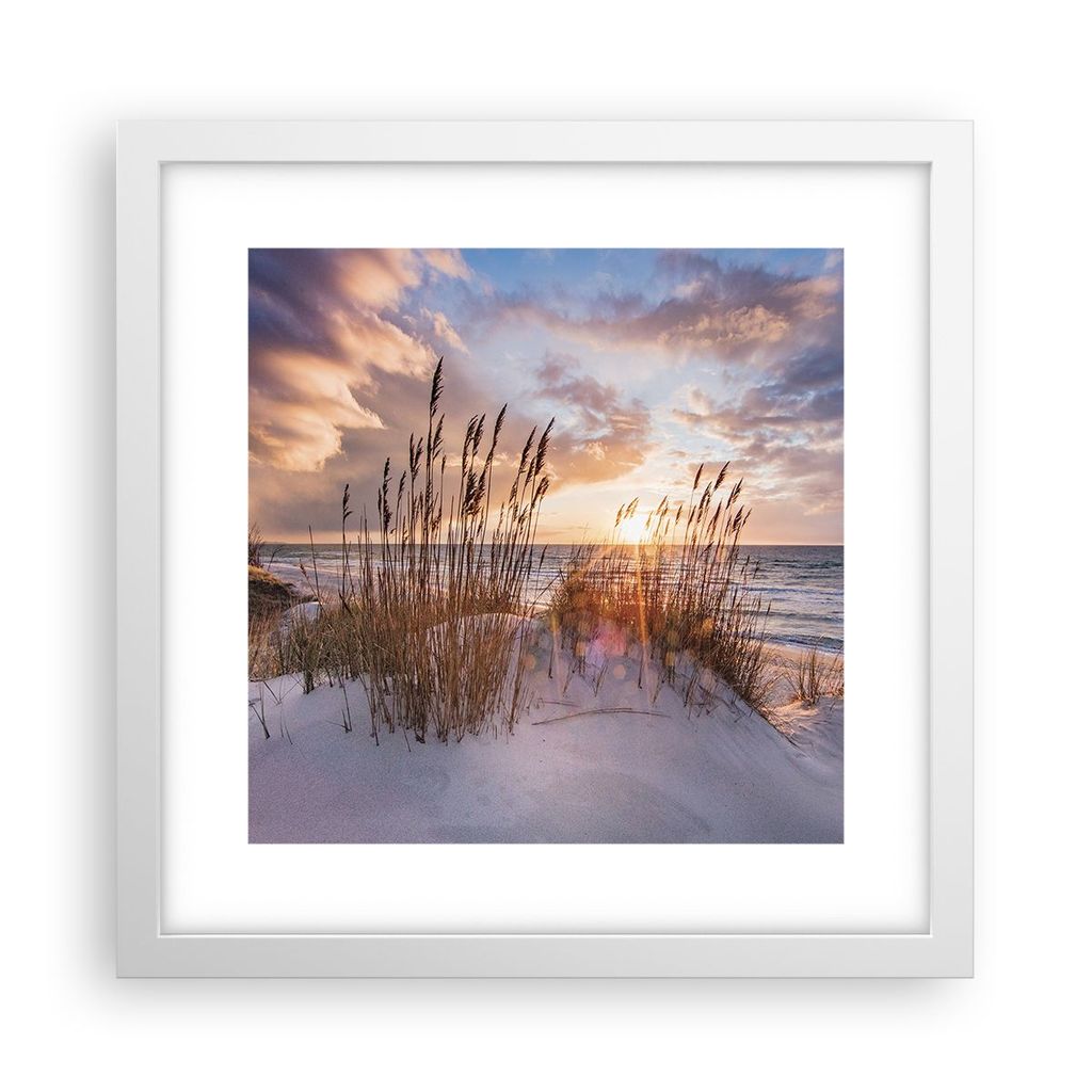 Gerahmtes Poster - Weißer Rahmen - Westen auf der Strand - 30x30 cm - Wand Bild - Wanddeko - Wandbilder - Kunstposter - Wandposter - Bilderrahmen ...
