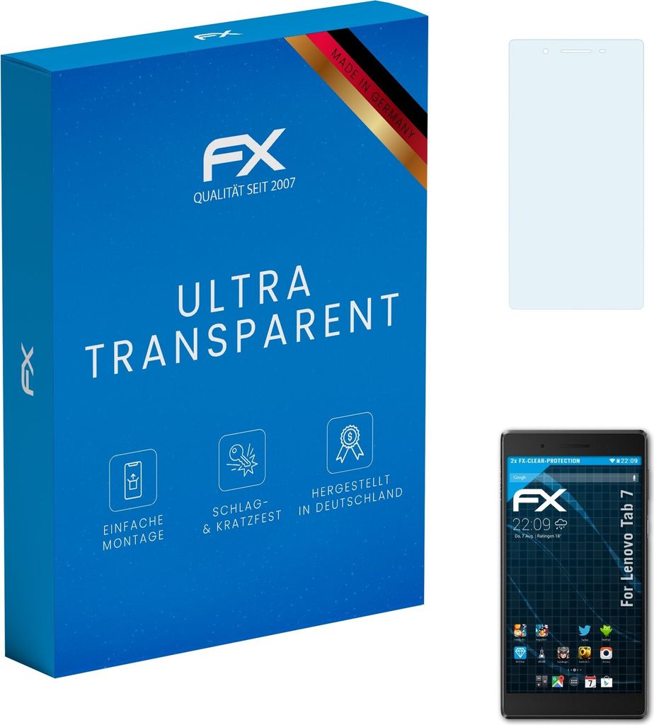 atFoliX FX-Clear 2x Schutzfolie kompatibel mit Lenovo Tab 7 Displayschutzfolie