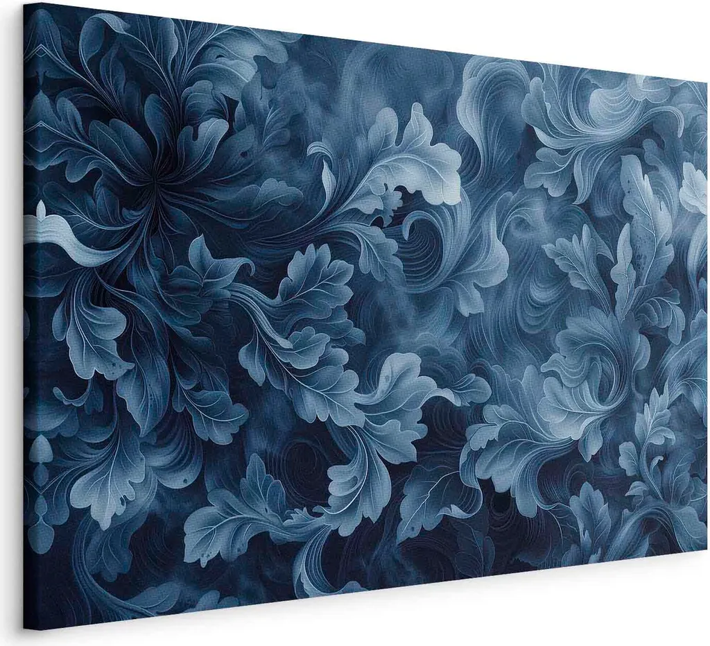 Quadro in tessuto non tessuto - Ornamenti astratti Foglie vittoriane blu scuro 120x80 cm motivo f-H-10010-b-a