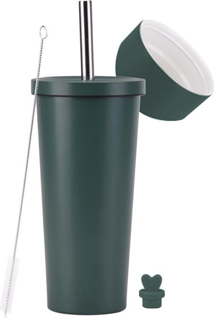 710 ml Thermosbecher mit Deckel und Strohhalm, Eiskaffeebecher, wiederverwendbare Edelstahl-Wasserflasche, Reisebecher