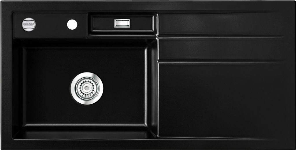 Spüle KeraDomo BELA 100 in NERO - Becken links mit Excenterbedienung / Systemceram / Keramikspüle