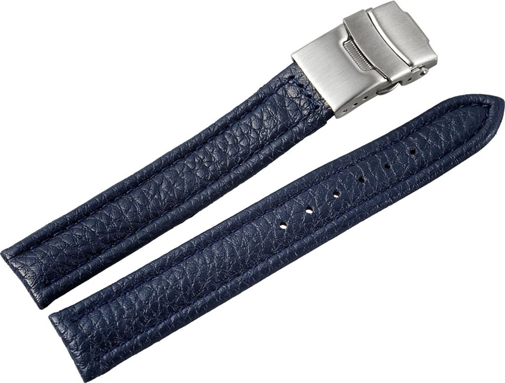 Echtlederband blau, 16 mm, blaue Naht