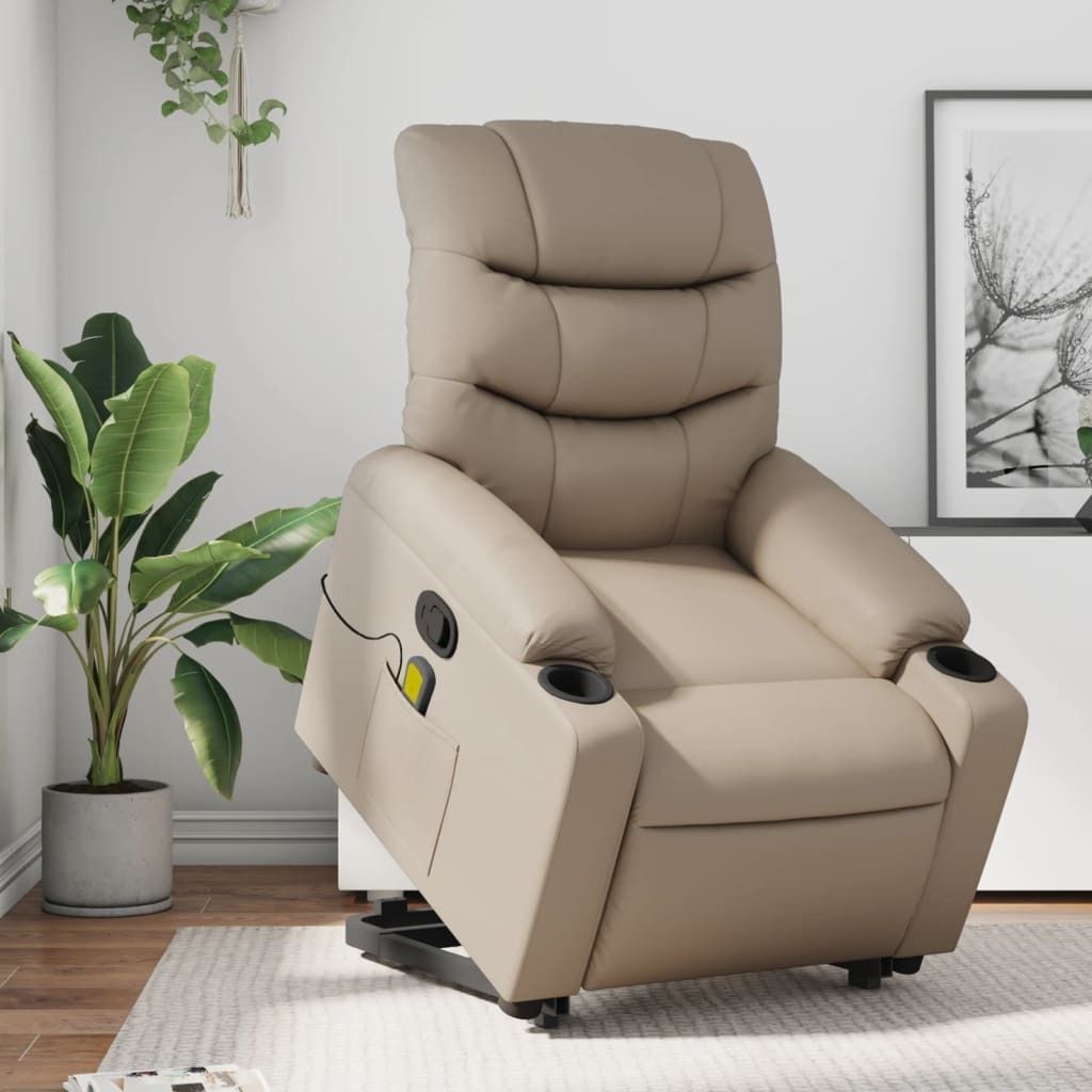 Design Massagesessel mit Aufstehhilfe Cappuccino-Braun Kunstleder, Klassische Sessel 2024 Neu