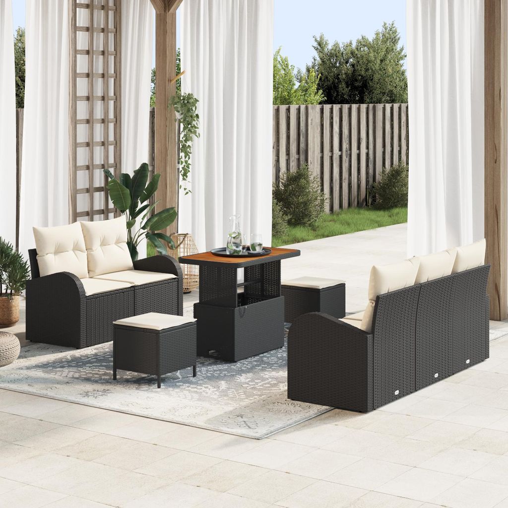 Möbel 8-tlg. Garten-Sofagarnitur mit Kissen Schwarz Poly Rattan - Gartensofas 3362340