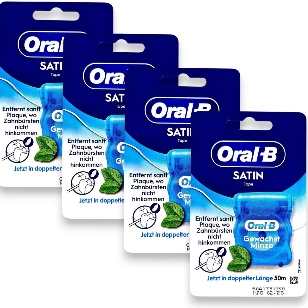 4x Oral-B SatinTape Zahnseide gewachst Minze 4x 50m