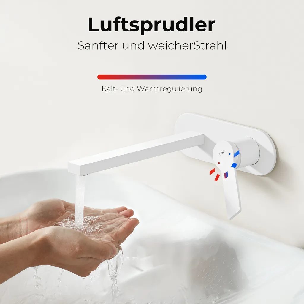 Rubinetto Lavabo EMKE Bianco Opaco - Sicuro e Facile da Pulire - 6