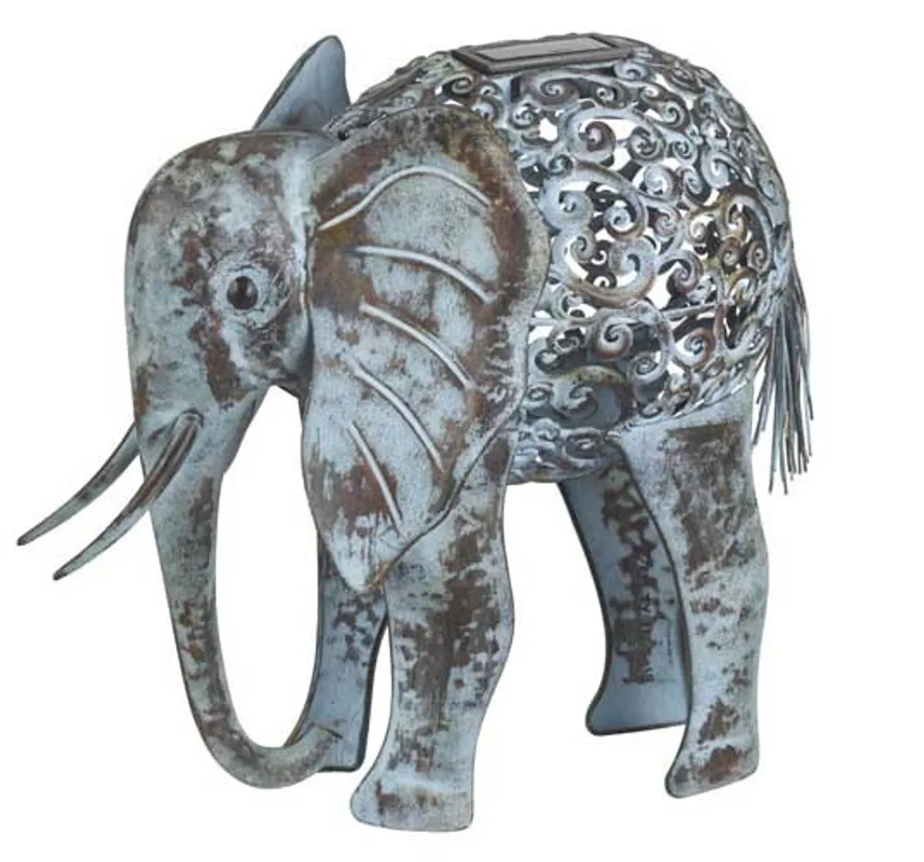 Déco Jardin Éléphant Solaire Métal - Éclairage Sans Fil et Sans Pile