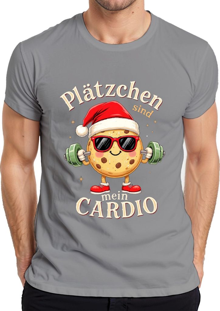 Plätzchen sind mein Cardio Keks Hantel Weihnachten lustig Herren T-Shirt, Grau, XXL