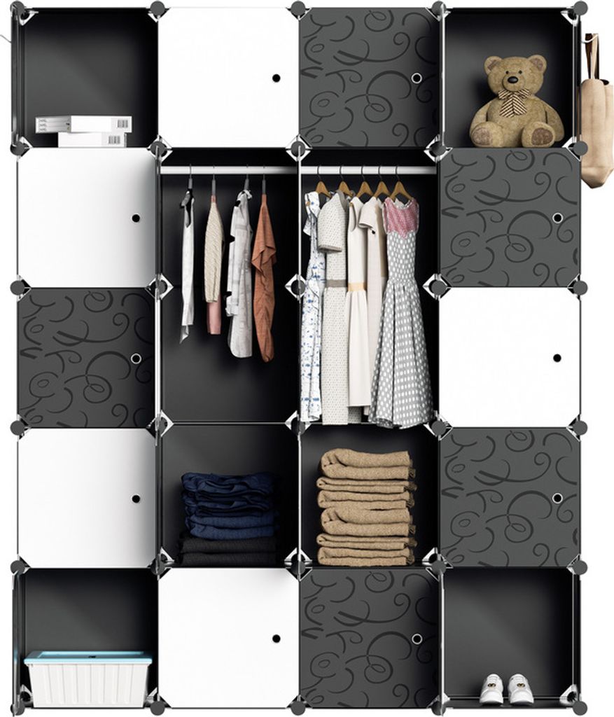 TolleTour 20 Boxen DIY Regalsystem Kleiderschrank Garderobenschrank Schrank Steckregal 175x140x35cm Schwarz und weiß