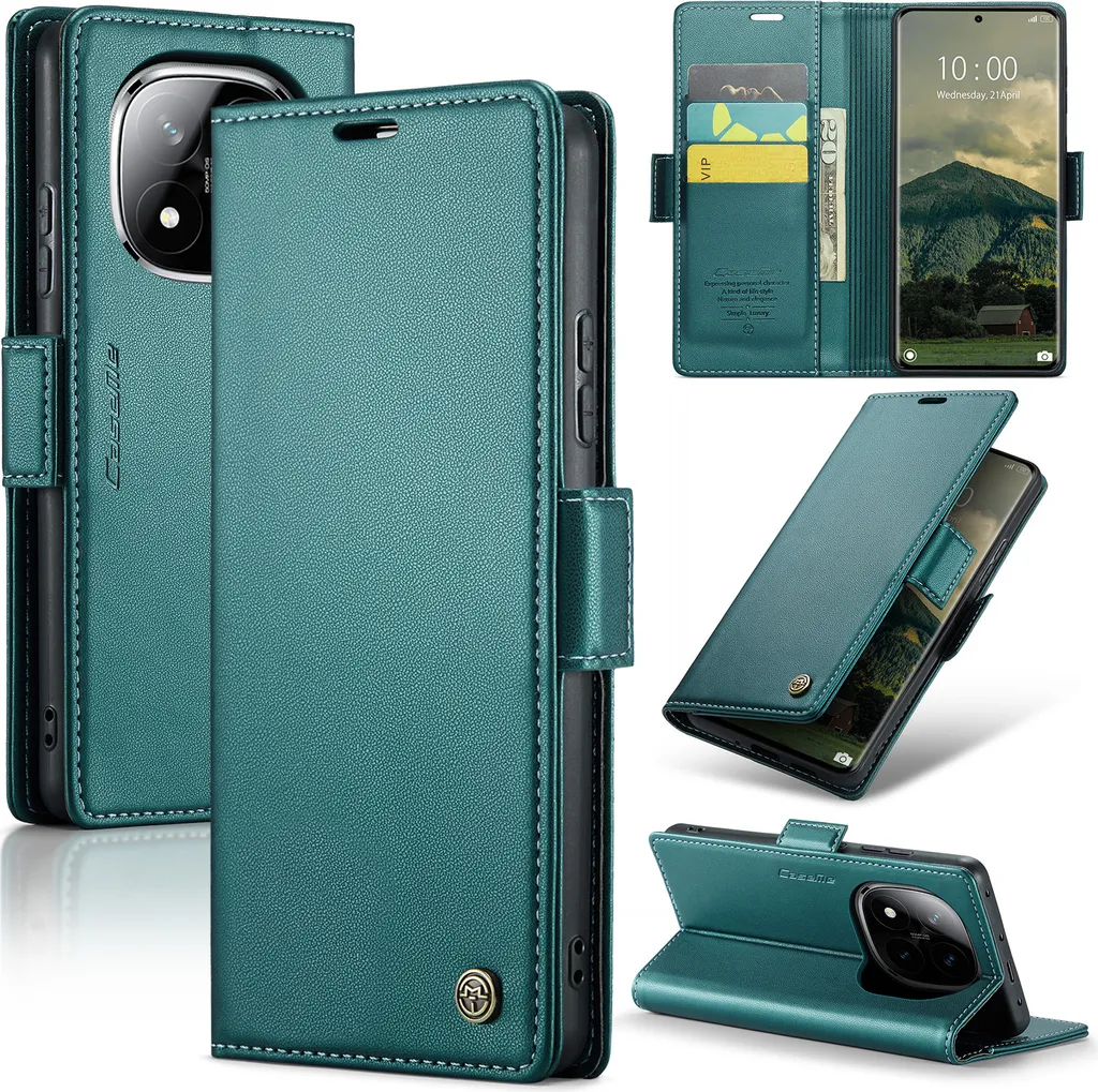 Custodia Slim Flip Pelle Verde per Xiaomi Redmi Note 14 Pro+ RFID