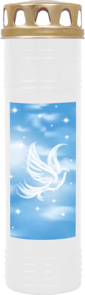 Grabkerze Weiß, Brenndauer: 170 Stunden ( 7 Tage ), Motiv: Taube