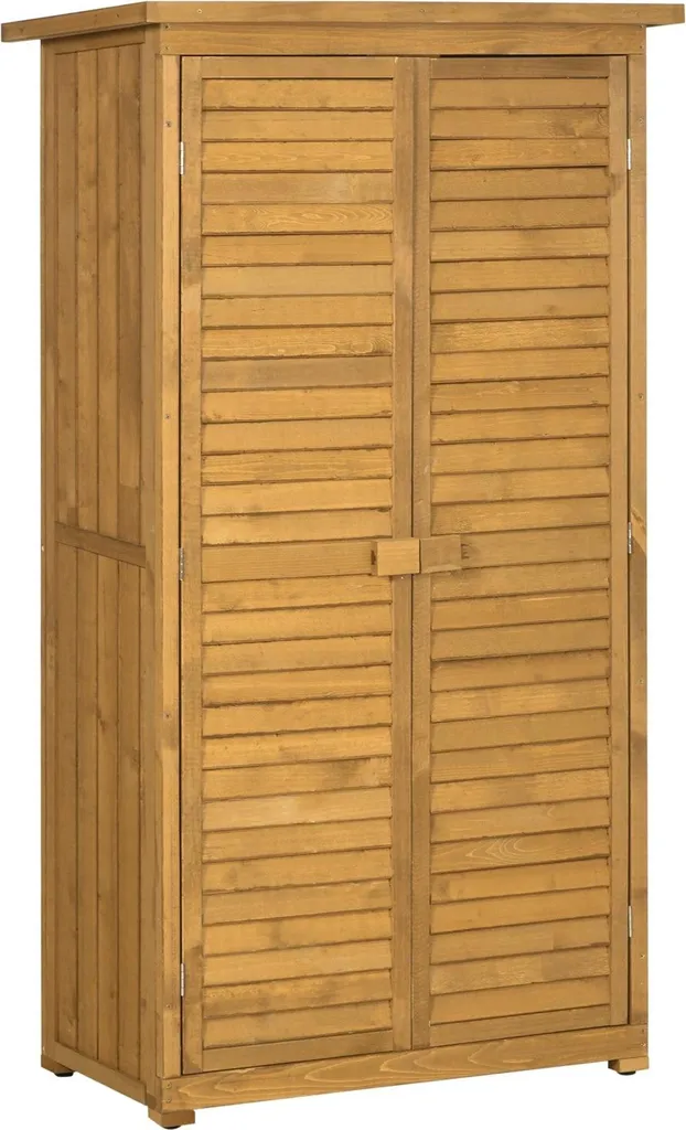 Armoire de jardin avec portes à lattes et toit bitumé en bois de sapin