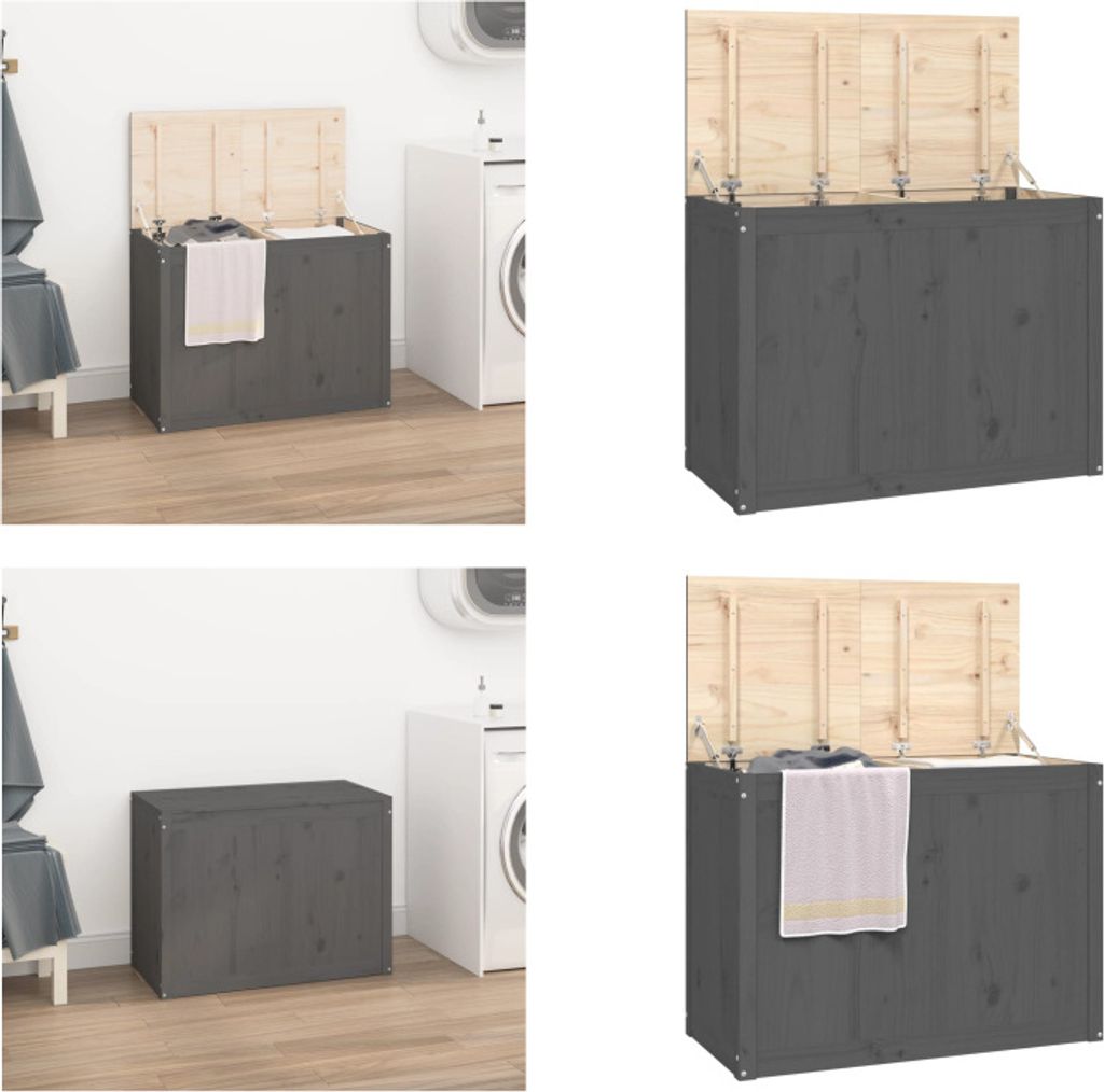 vidaXL Wäschetruhe Grau 88,5x44x66 cm Massivholz Kiefer - Produktbild 