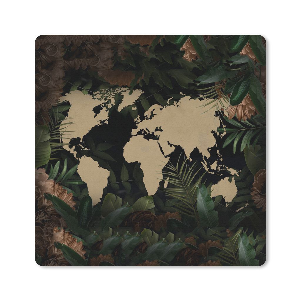MuchoWow Mauspad Mousepad Weltkarte - Pflanzen - Blumen 30x30 cm - Mousepads - Maus Mat - Pad - Mausunterlage - Gaming