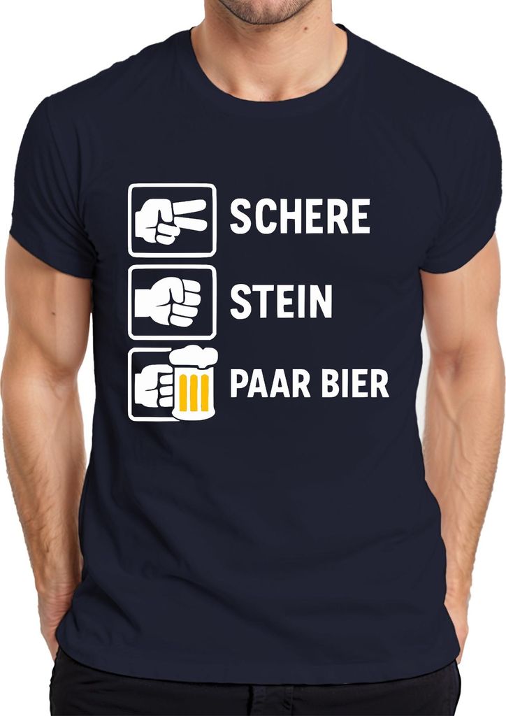 Schere Stein Paar Bier Lustig Spruch Party Bierliebhaber Geschenk Herren T-Shirt, Navy, XL