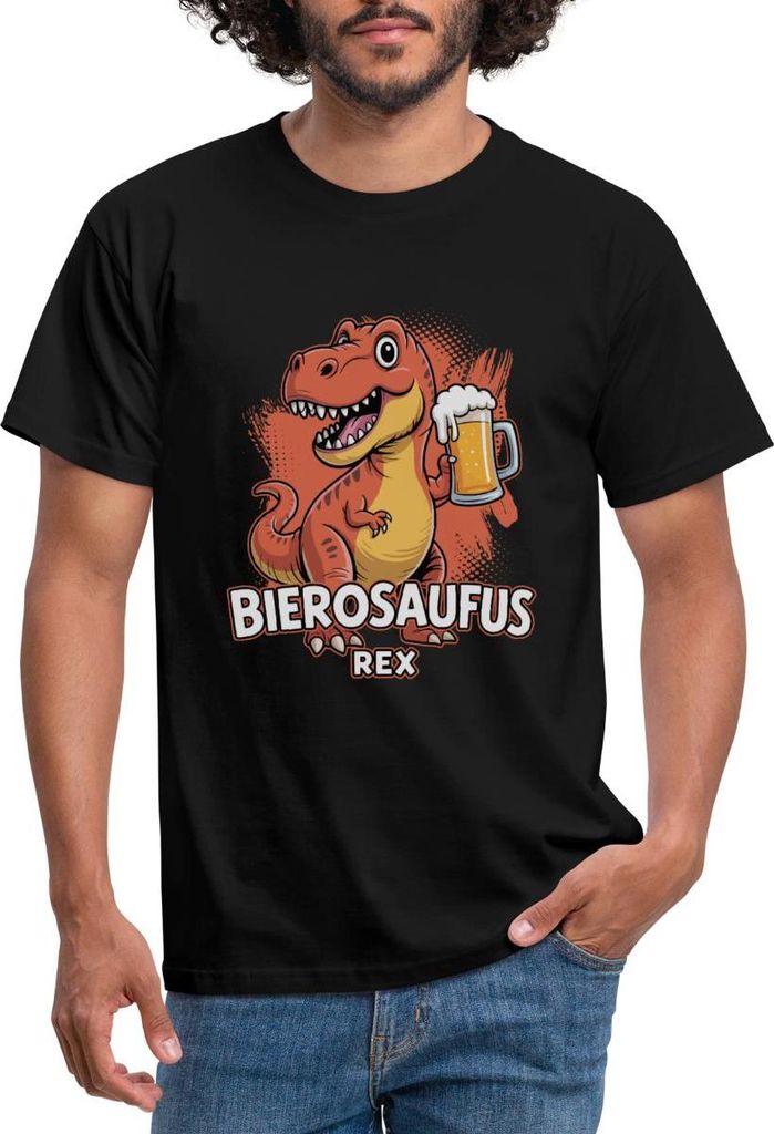 Spreadshirt Bierosaufus Rex Dinosaurier | Karneval Männer T-Shirt, 4XL, Schwarz