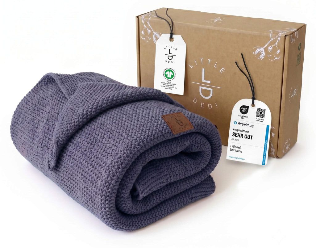 Baby Strickdecke, %100 Baumwolle, Atmungsaktiv 80x100cm Dunkelblau