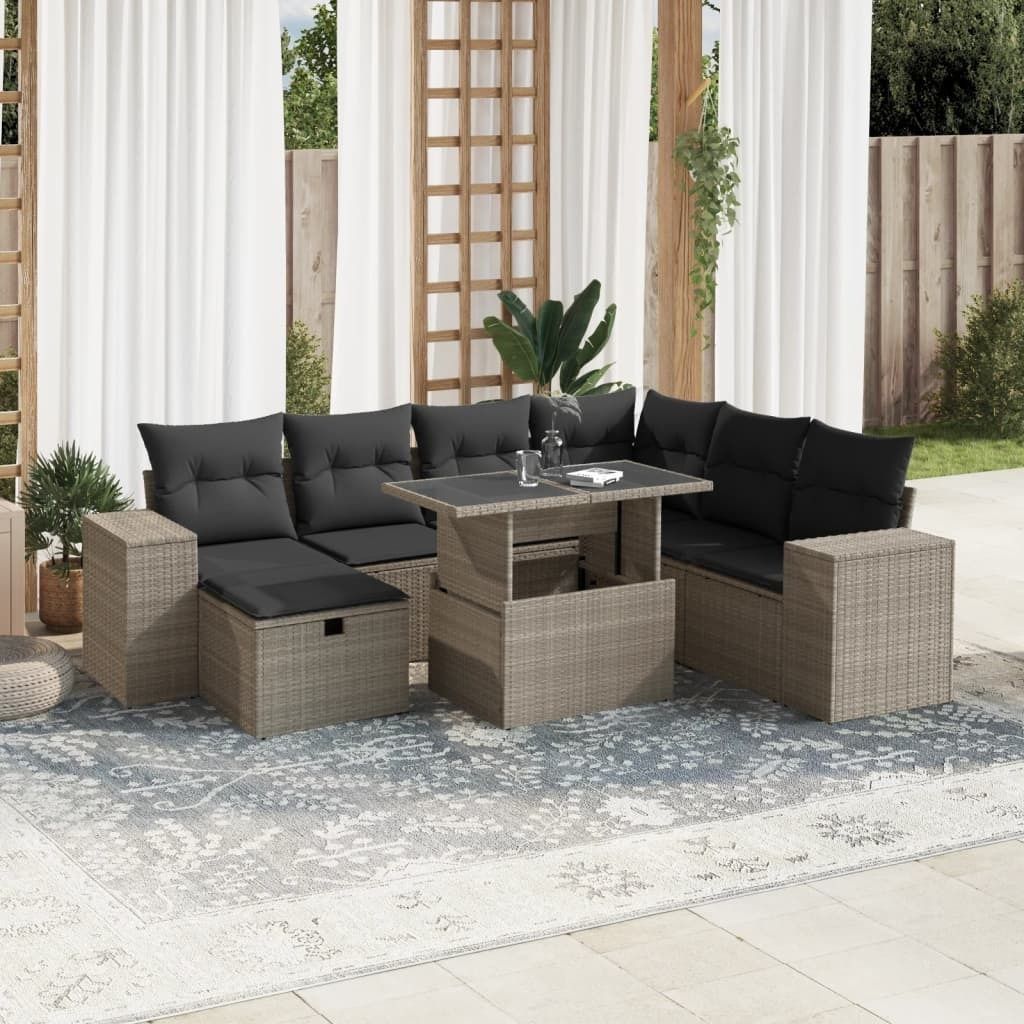 "2026 Promotion" 8-tlg. Garten-Sofagarnitur/Terrassenmöbel - mit Kissen - Hellgrau Poly Rattan - Gartenmöbelset CC13455