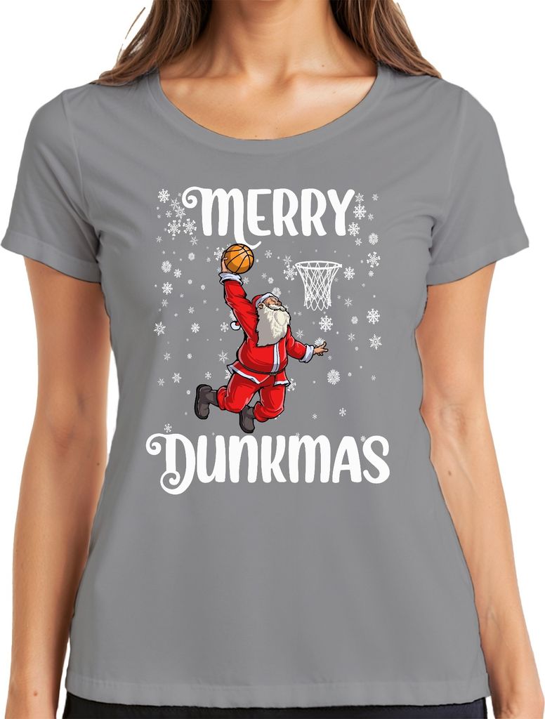 Merry Dunkmas Santa Basketball - Weihnachten Weihnachtsgeschenk Christmas Damen T-Shirt, Grau, S