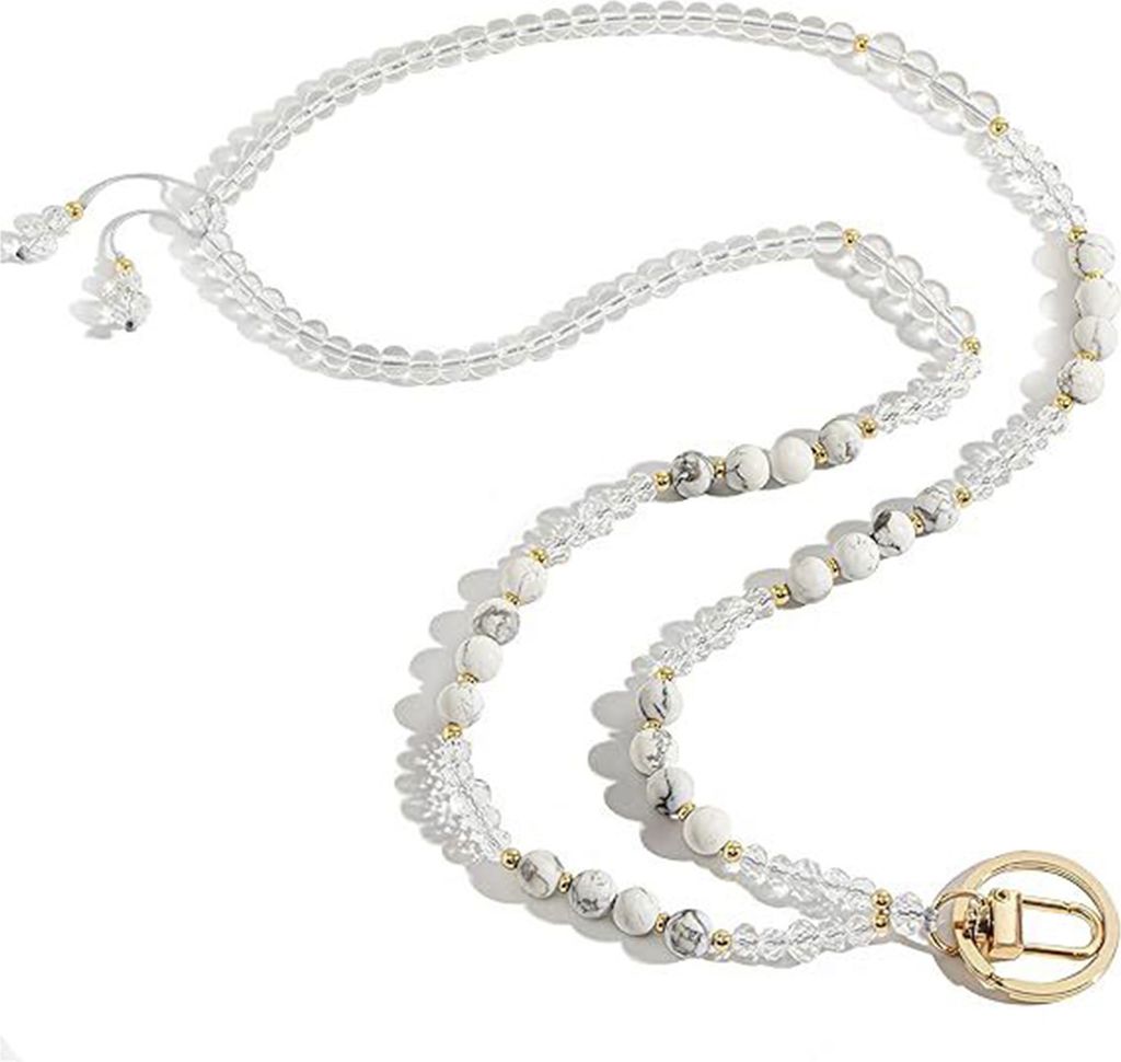 Naturstein Kunstkristall Kartenhalter Verstellbares ID-Lanyard Damen Handgefertigter Perlen-Ausweishalter Lanyard