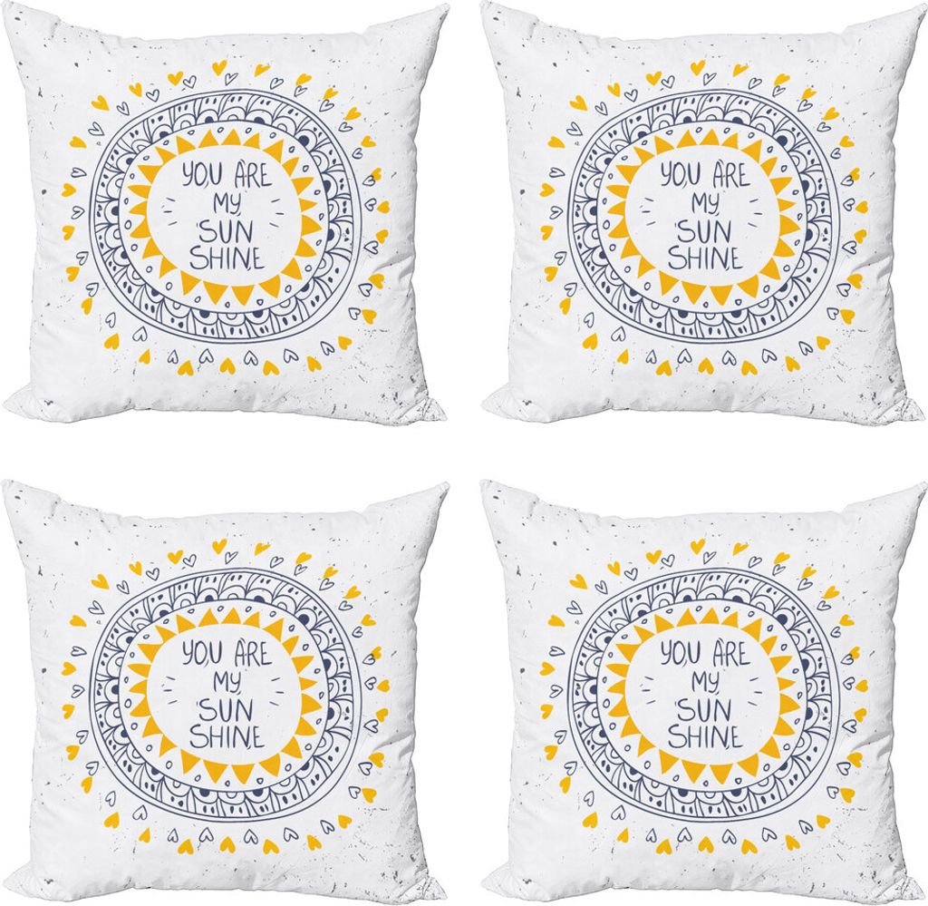 ABAKUHAUS Sprichwort Kissenbezug Set (4 Stück), Herz-Grunge, Moderner Doppelseitiger Digitaldruck, 40 cm x 40 cm, Gelb / Blau