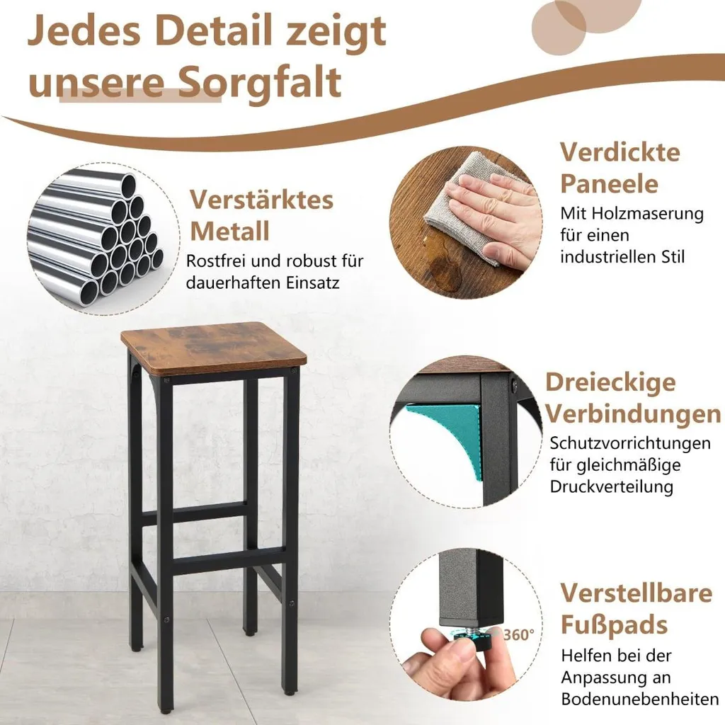 Tabourets de Bar Robustes Lot de 2 - Support 150 kg avec Repose-pieds - 5