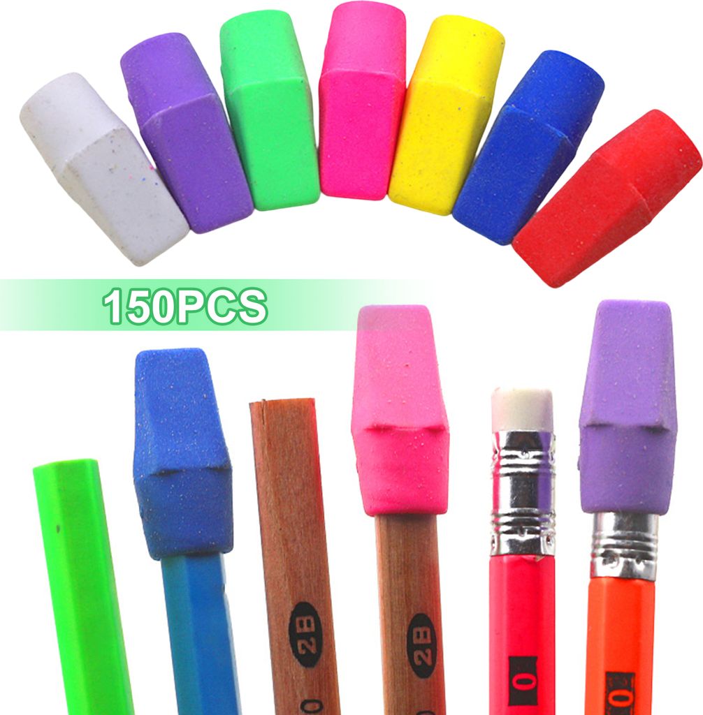 150pcs Bleistift Eraser Bright Color Manual Weiche Entfernen Sie Handschrift keine Rückstände Kinder Mini Eraser Hut Kunst Zeichnung Werkzeugschu...