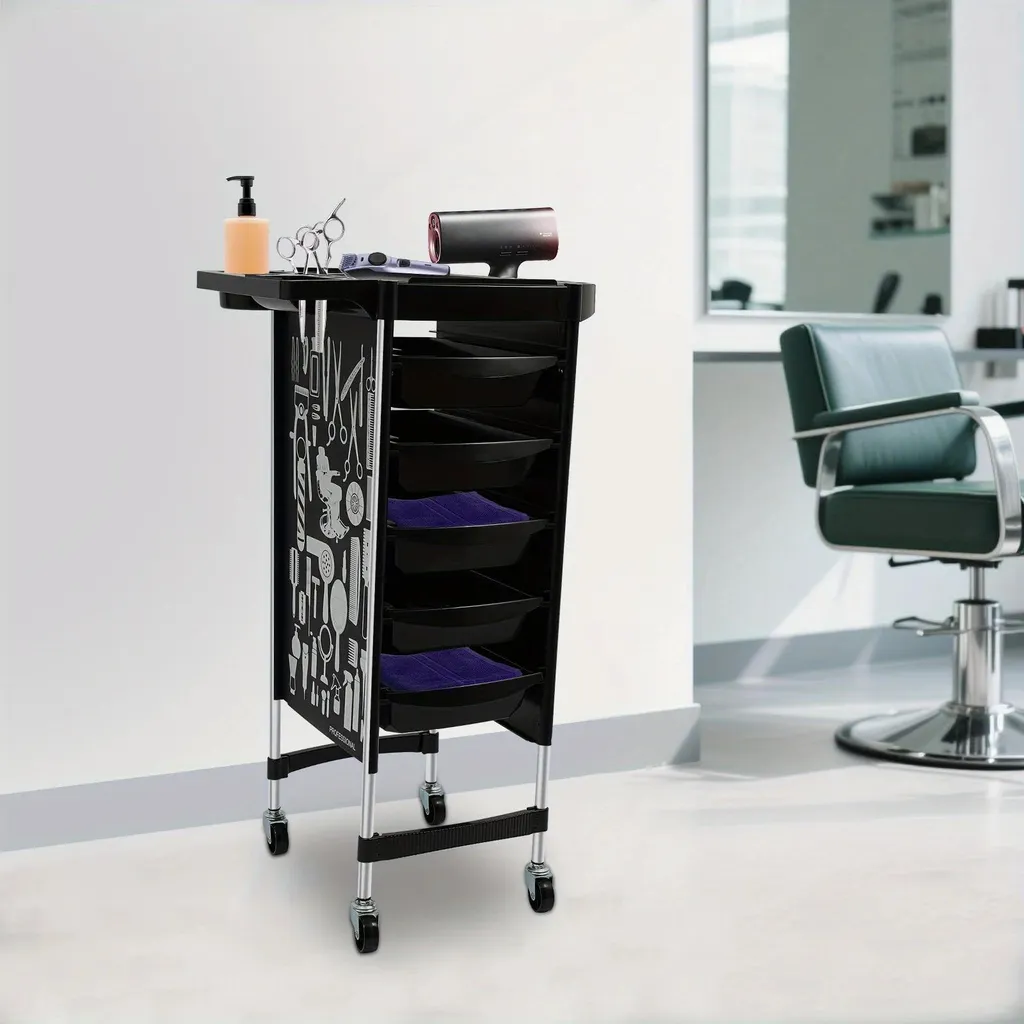 Desserte de salon de coiffure à roulettes pour matériel coloration