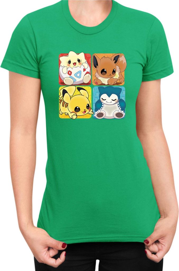 Damen T-Shirt Japan Manga Anime Comics Pokemon 017, Lady S / Grün