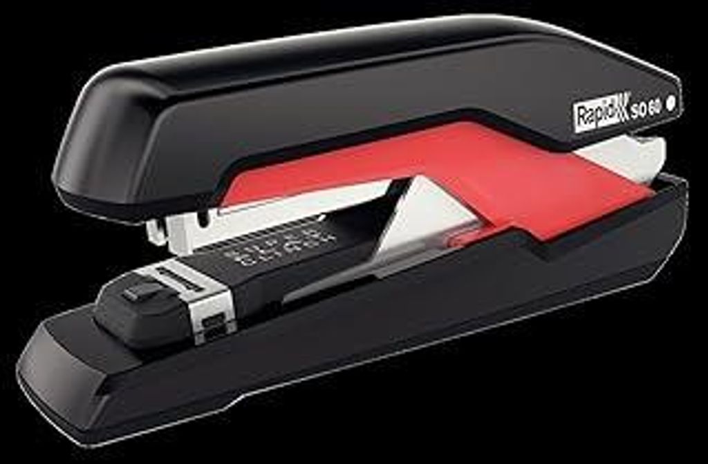 Rapid 5000553 Tacker Super Flachheftgerät (60 Blatt, Mühelos, Omnipress, Hochwertiges Ergonomisches Gehäuse, Inkl. Heftklammern, SO60) schwarz/rot
