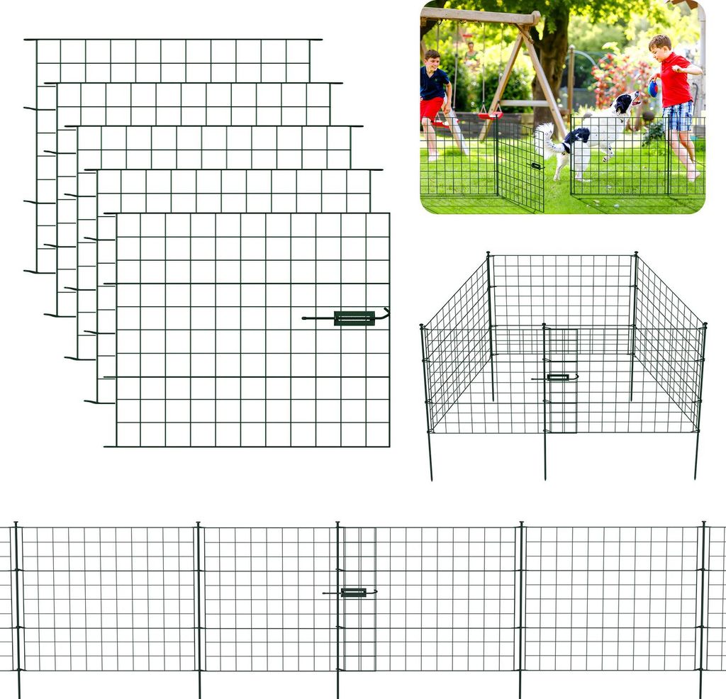 Izrielar 5X Teichzaun Metallzaun Zaunelementen Unterbogen Garden Gartenzaun Gartentor Zaun Gerade Grün