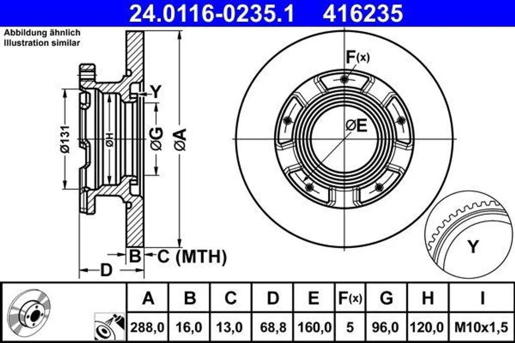 Disque de frein ATE 24.0116-0235.1 OE 1867715 pour Tourneo et Transit