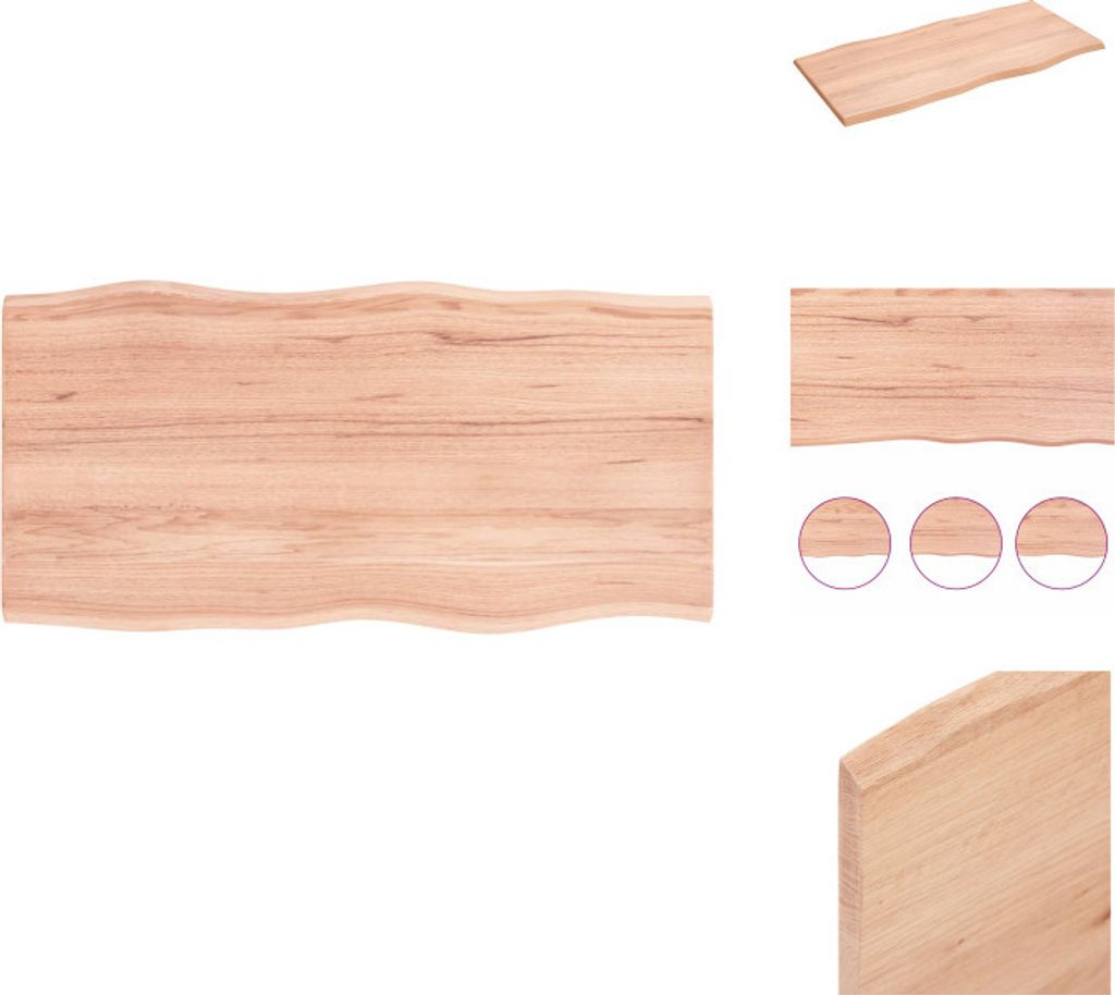 vidaXL Tischplatte 100x50x2 cm Massivholz Eiche Behandelt Baumkante - Tischplatten