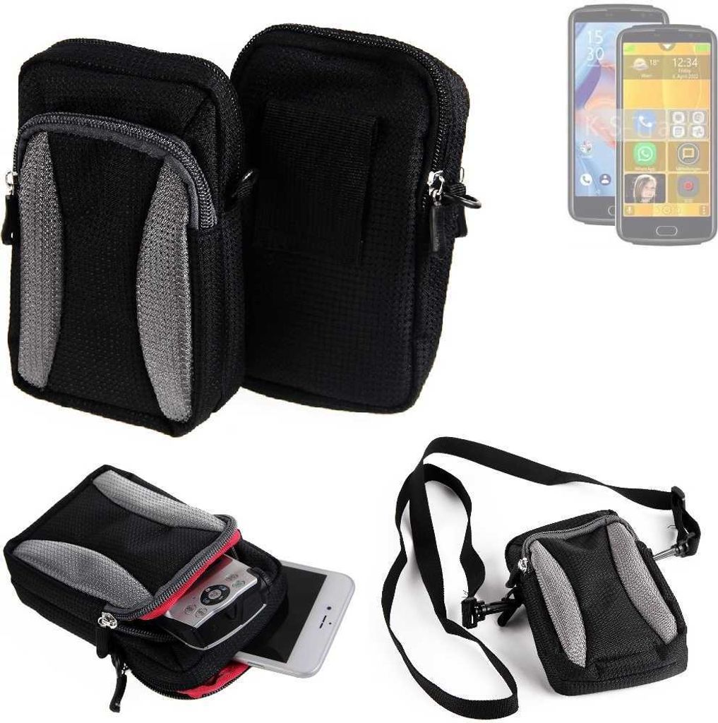 K-S-Trade Holster Schutz Hülle kompatibel mit Bea-fon M7 Handy Hülle Gürteltasche Umhängetasche mit Zusatzfach schwarz