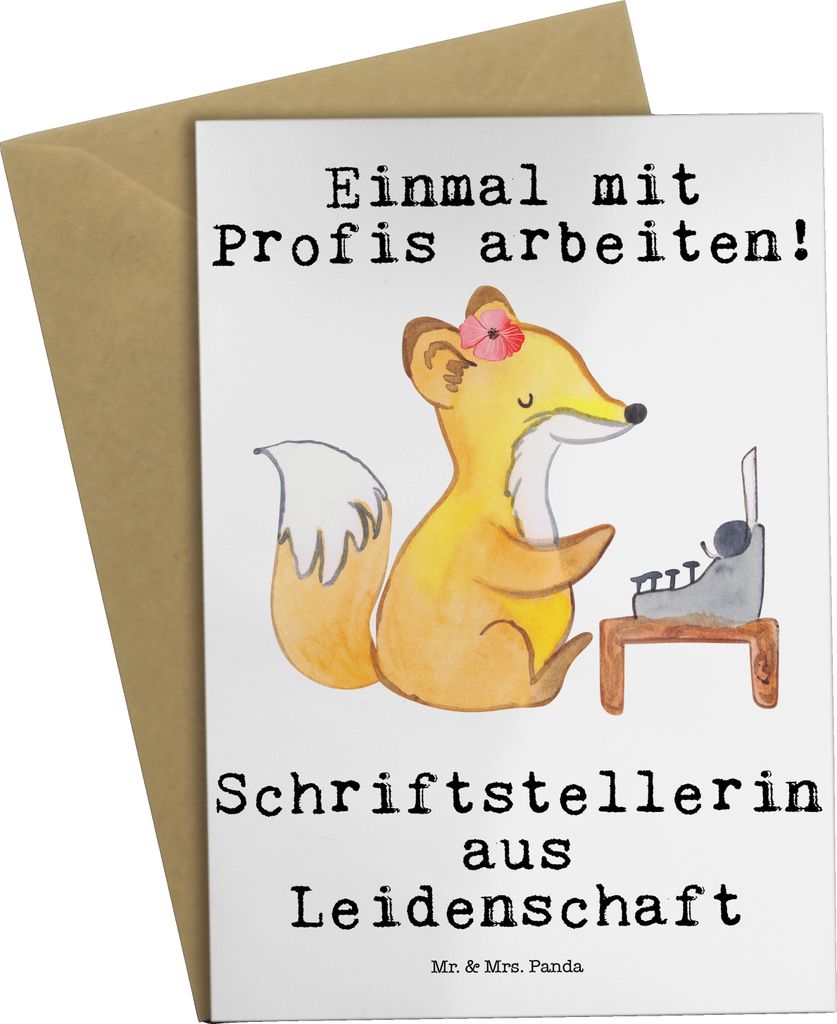 Mr. & Mrs. Panda Glückwunschkarte Schriftstellerin Leidenschaft - Weiß - Geschenk, Beruf, hochzeitskarten, einladungskarten, osterkarte, weihnach...