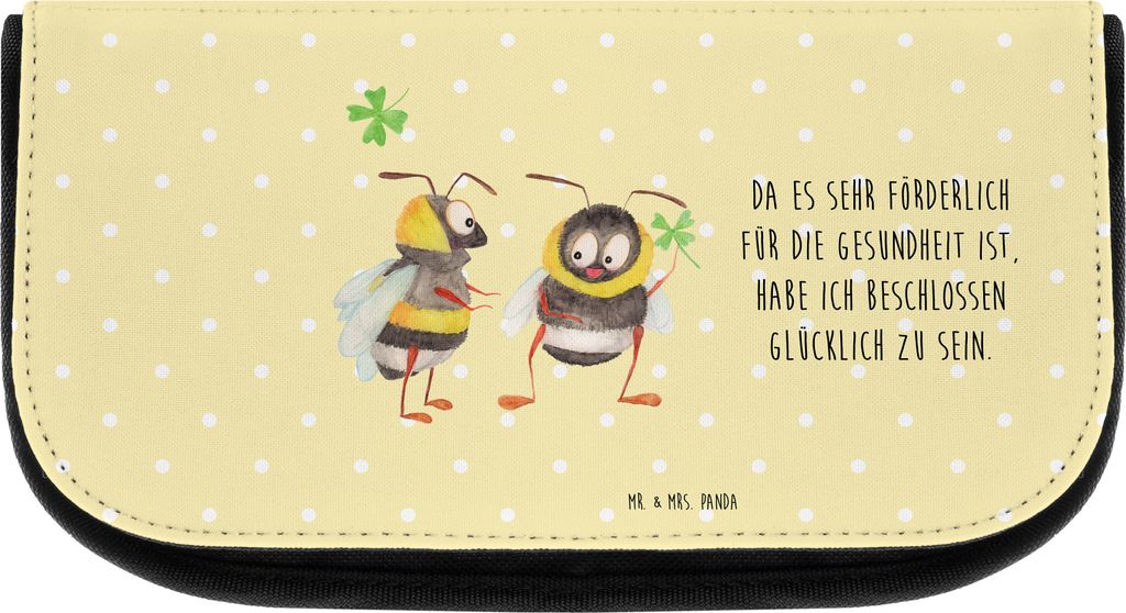 Mr. & Mrs. Panda Kosmetiktasche Hummeln Kleeblatt - Gelb Pastell - Geschenk, Biene, Make-Up Tasche, Spruch Positiv, Schminktasche, Deko, Hummel, kl...