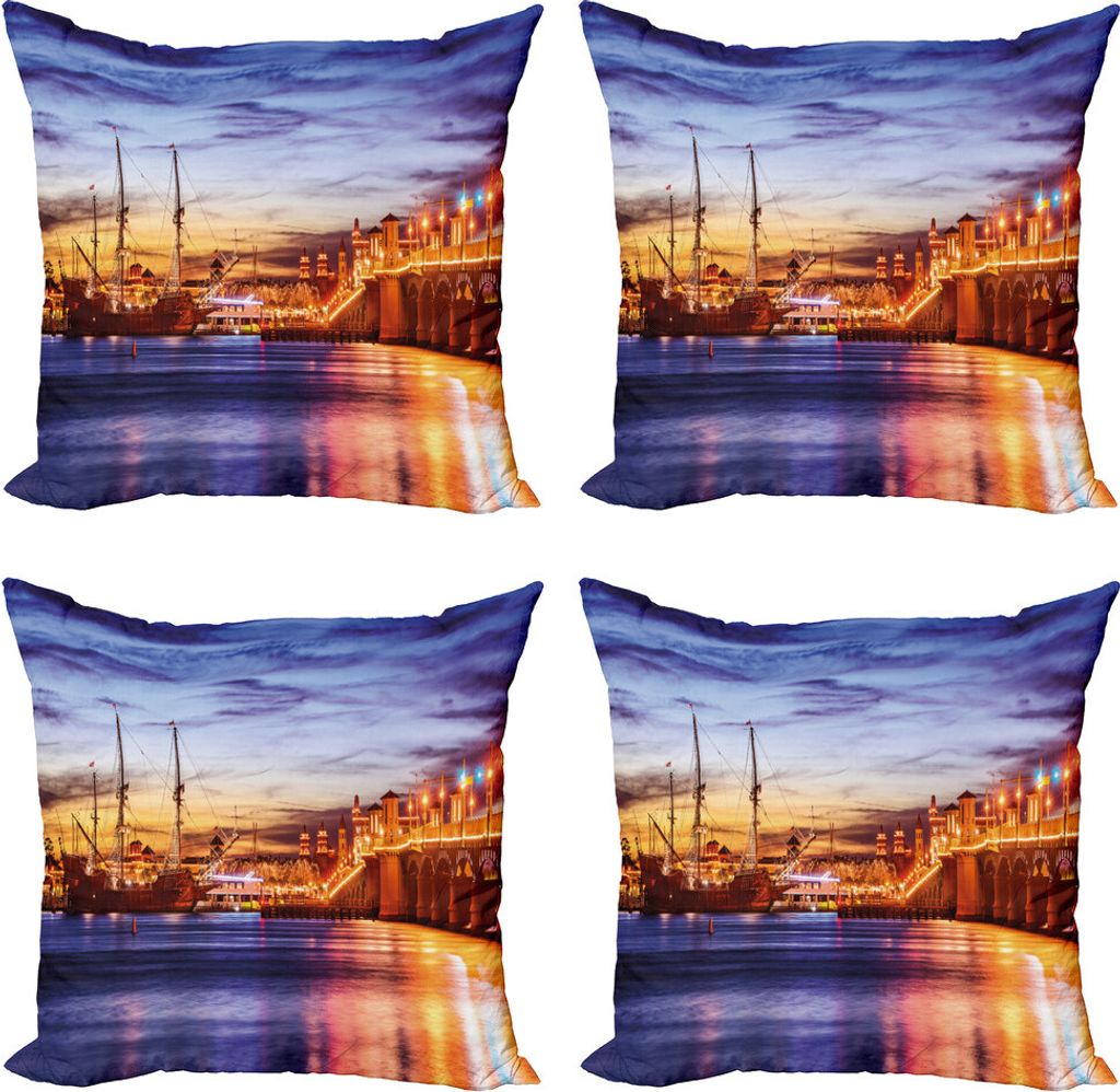 ABAKUHAUS Vereinigte Staaten Kissenbezug Set (4 Stück), Sankt Augustin, Moderner Doppelseitiger Digitaldruck, 60 cm x 60 cm, Orange Blue Coral