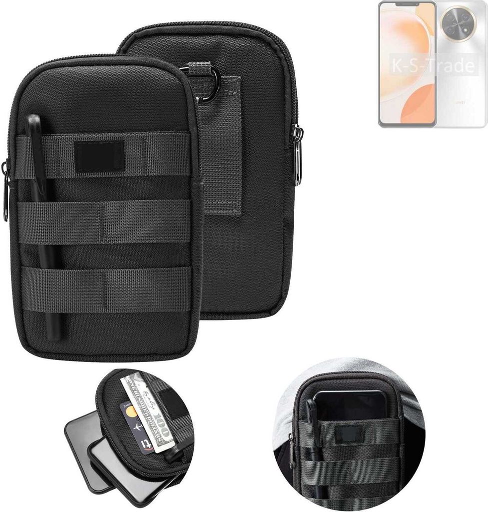 K-S-Trade Holster Gürtel Tasche kompatibel mit Huawei nova Y91 Handy Tasche Schutz Hülle dunkel-grau viele Fächer, 1x