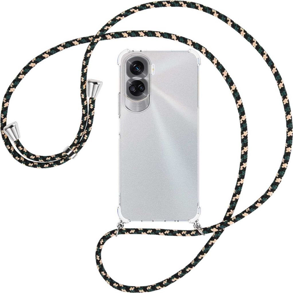 Handykette Backcover-Schutzhülle mit Band (Metall silberfarben) für Honor 90 Lite 5G (6.7'') - camouflage