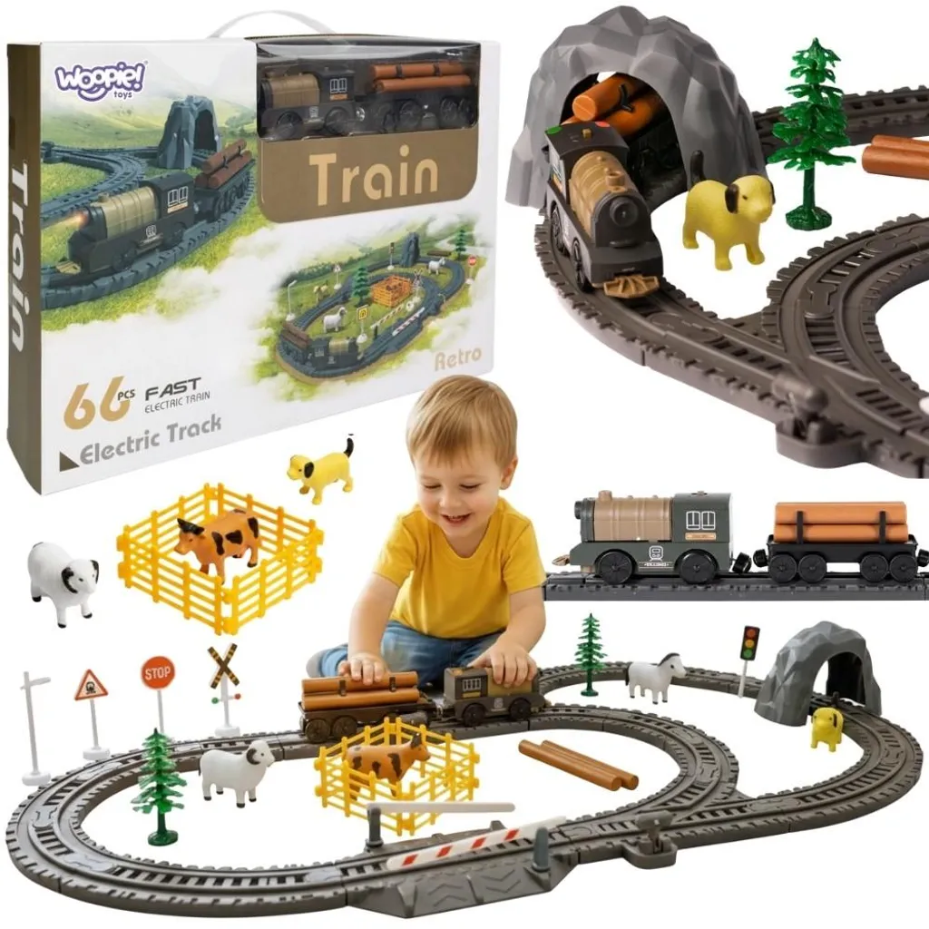 Train électrique Woopie Retro Farm Track XL 66 éléments pour enfants