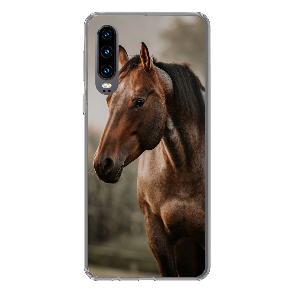 MuchoWow Handyhülle Schutzhülle Hülle für Huawei P30 Pferd - Licht - Wald Silikon Softcase Handy Hülle - Kartenbesitzer