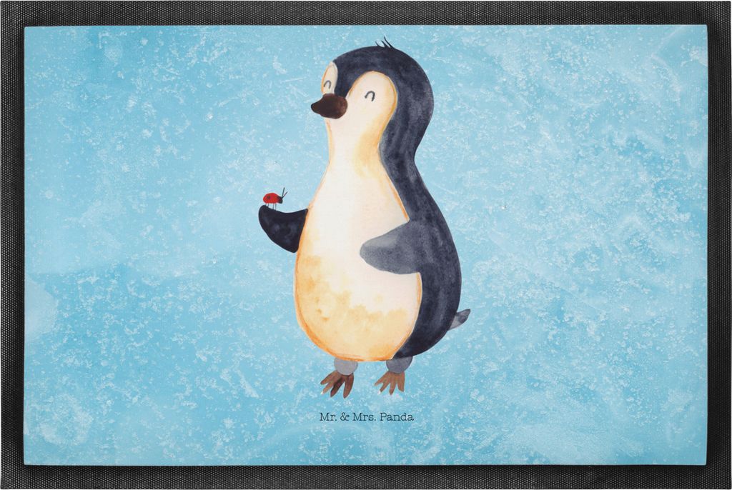 Mr. & Mrs. Panda Bodenvorleger Pinguin Marienkäfer 50 x 75 cm - Eisblau - Geschenk, Aufmerksam, Liebe, Kleine Wunder, Pinguine, Sauberlaufmatte, F...